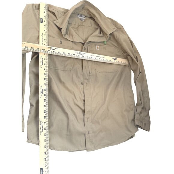 Carhartt Mens Beige Long Sleeve Button-Up Work Shirt Cotton Blend Durable.Size L - Picture 6 of 8